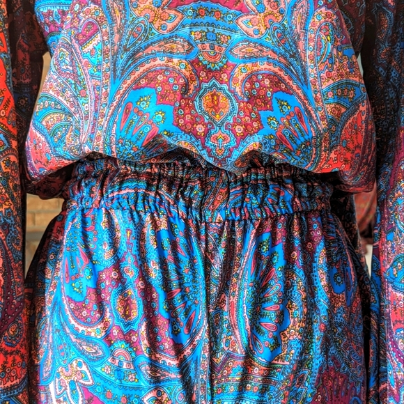 NWOT Handmade Indian Blue Paisley Long Sleeve Romper - Picture 7 of 10